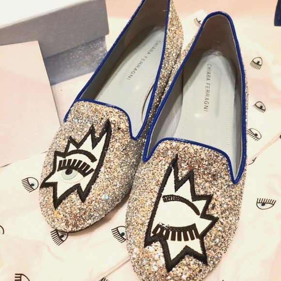 Chiara Ferragni glitter wink eye ballet flats 39 - Picture 2 of 7